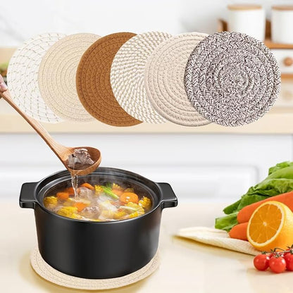 8PCS Cotton yarn placemats Hemp woven coasters Heat-resistant plate mats Bowl coasters Heat-proof mats Home use pot holders