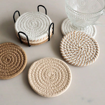 8PCS Cotton yarn placemats Hemp woven coasters Heat-resistant plate mats Bowl coasters Heat-proof mats Home use pot holders