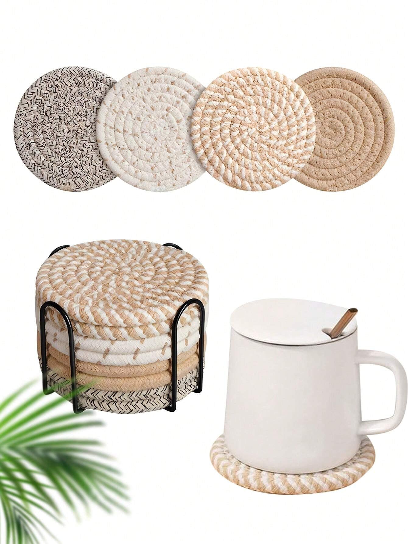 8PCS Cotton yarn placemats Hemp woven coasters Heat-resistant plate mats Bowl coasters Heat-proof mats Home use pot holders