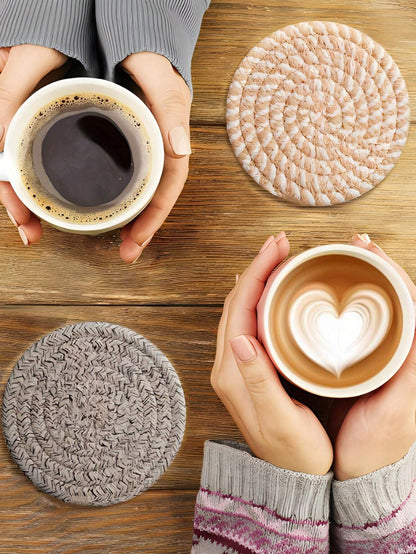 8PCS Cotton yarn placemats Hemp woven coasters Heat-resistant plate mats Bowl coasters Heat-proof mats Home use pot holders