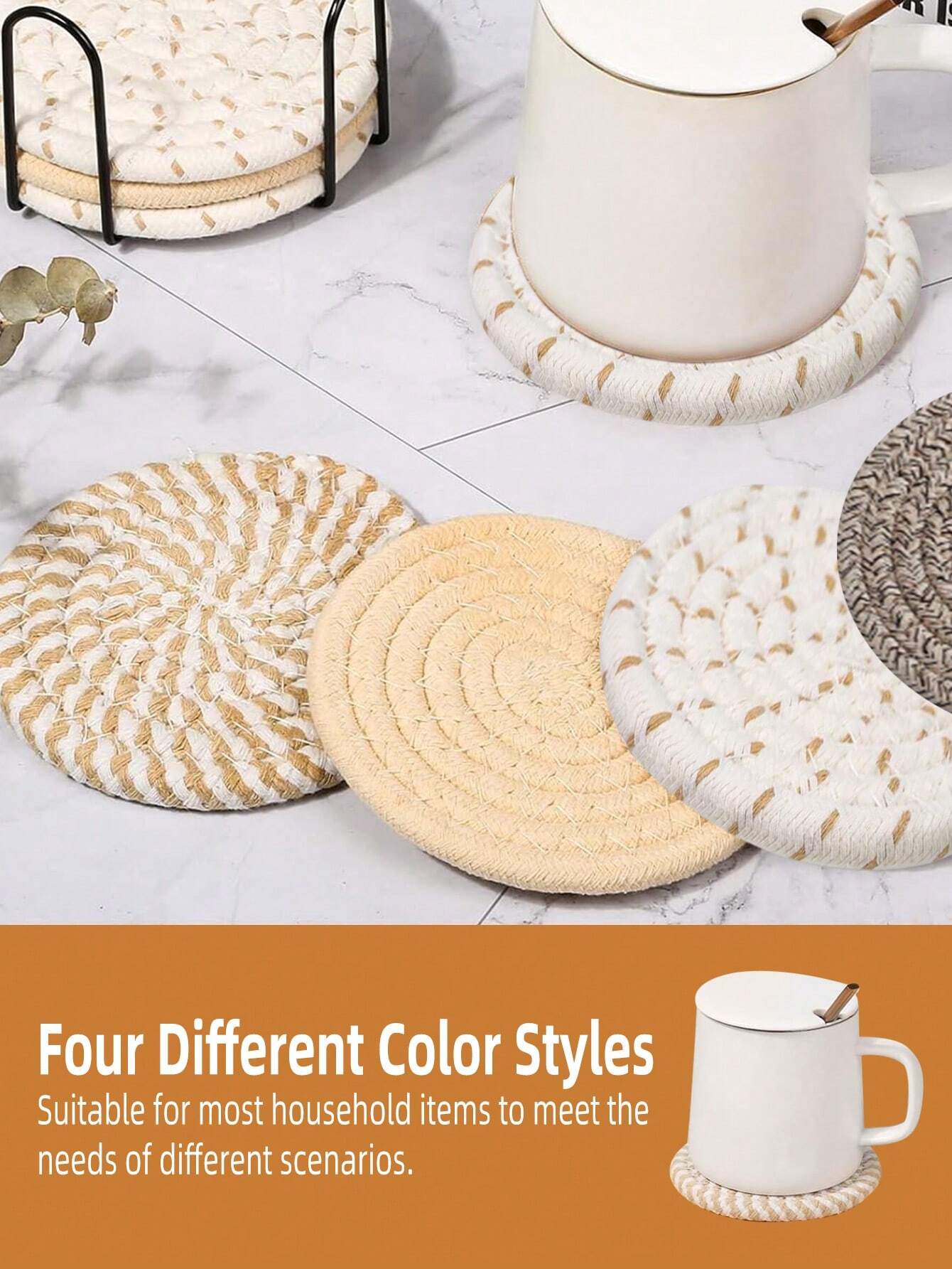 8PCS Cotton yarn placemats Hemp woven coasters Heat-resistant plate mats Bowl coasters Heat-proof mats Home use pot holders