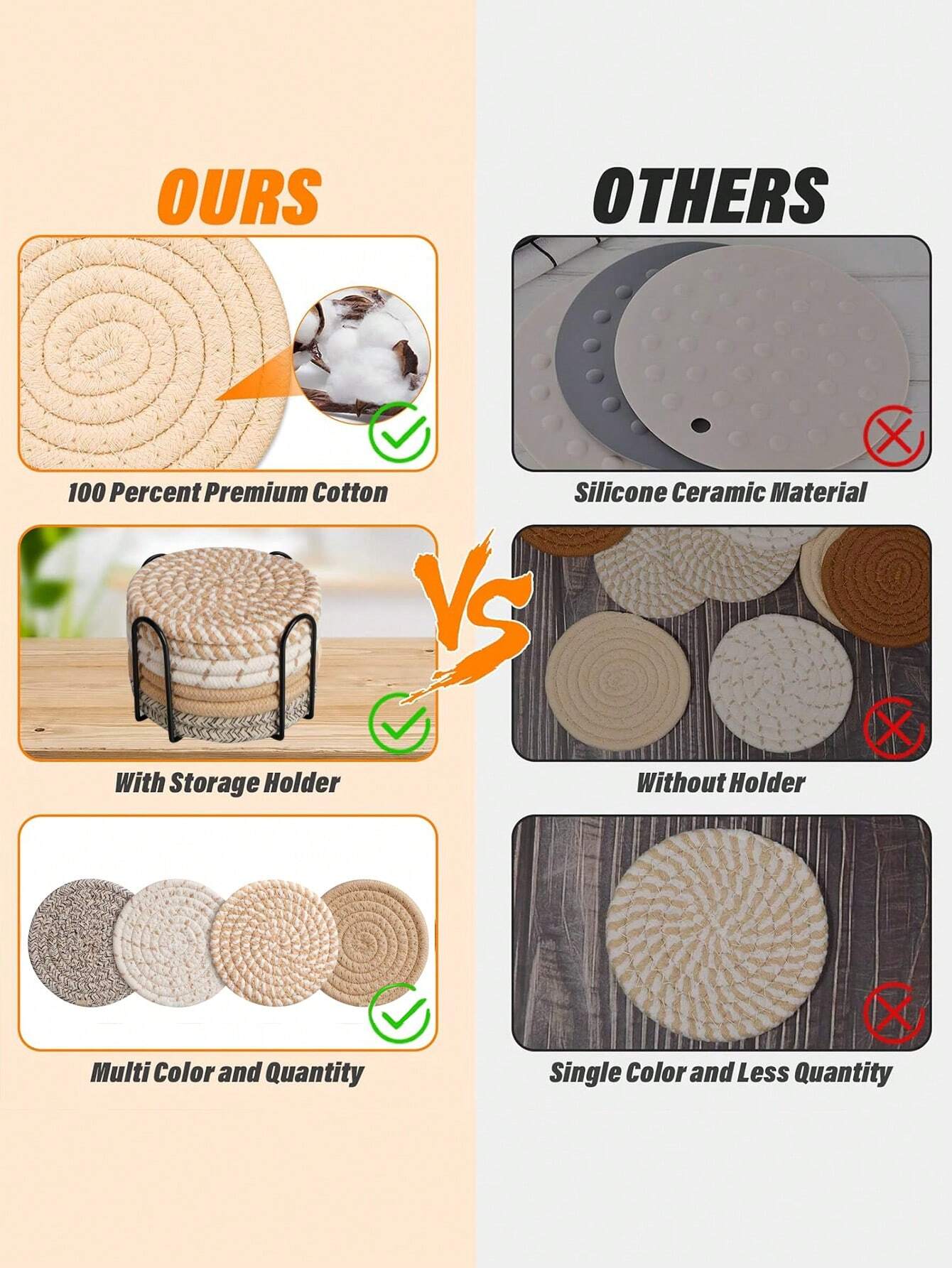 8PCS Cotton yarn placemats Hemp woven coasters Heat-resistant plate mats Bowl coasters Heat-proof mats Home use pot holders