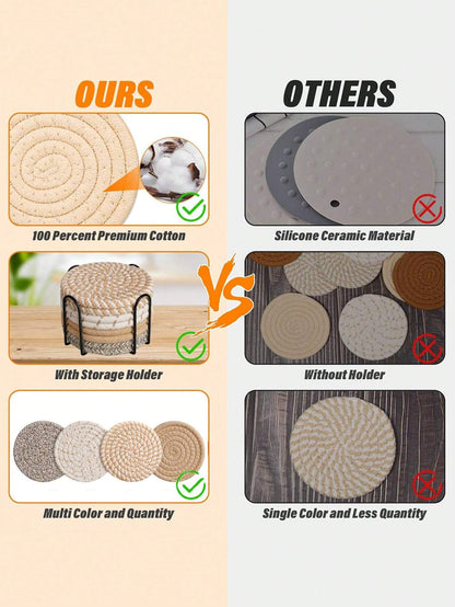 8PCS Cotton yarn placemats Hemp woven coasters Heat-resistant plate mats Bowl coasters Heat-proof mats Home use pot holders