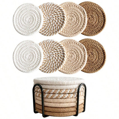 8PCS Cotton yarn placemats Hemp woven coasters Heat-resistant plate mats Bowl coasters Heat-proof mats Home use pot holders
