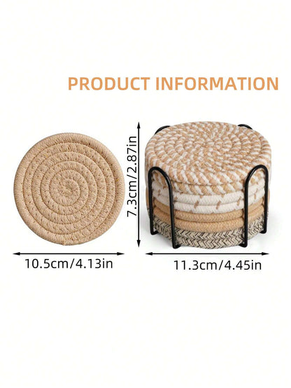 8PCS Cotton yarn placemats Hemp woven coasters Heat-resistant plate mats Bowl coasters Heat-proof mats Home use pot holders