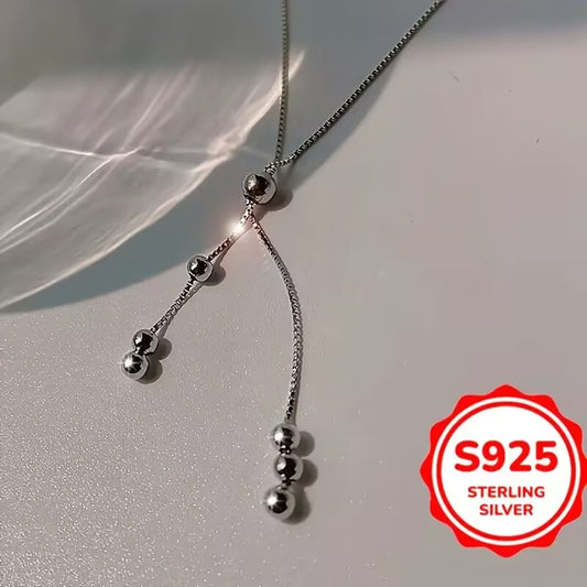 Minimalist Instagram-Style Beaded Fringe Necklace for Women Collar Bone Chain in Cool-Tone Aesthetic Trendy Gift for Women Adjustable Choker Necklace