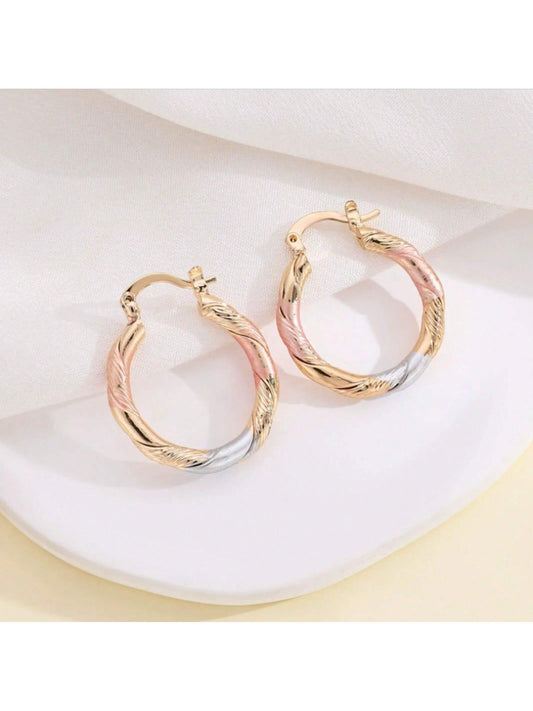 Fashionable Women's Versatile Round Colored Earrings Elegant Minimalist Twisted Hoop Earrings