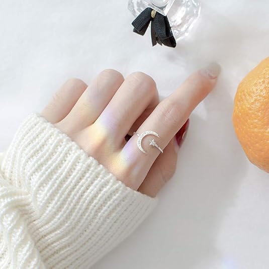 Hot-selling Crescent Moon Ring European & American Fashion Star Moon Unique Style Women's Geometric Open Ring