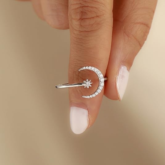 Hot-selling Crescent Moon Ring European & American Fashion Star Moon Unique Style Women's Geometric Open Ring