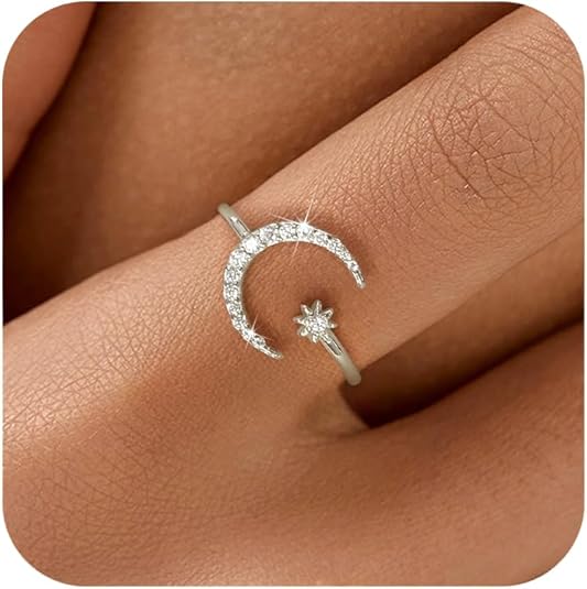 Hot-selling Crescent Moon Ring European & American Fashion Star Moon Unique Style Women's Geometric Open Ring