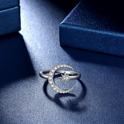 Hot-selling Crescent Moon Ring European & American Fashion Star Moon Unique Style Women's Geometric Open Ring