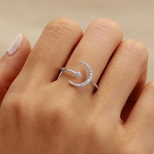 Hot-selling Crescent Moon Ring European & American Fashion Star Moon Unique Style Women's Geometric Open Ring